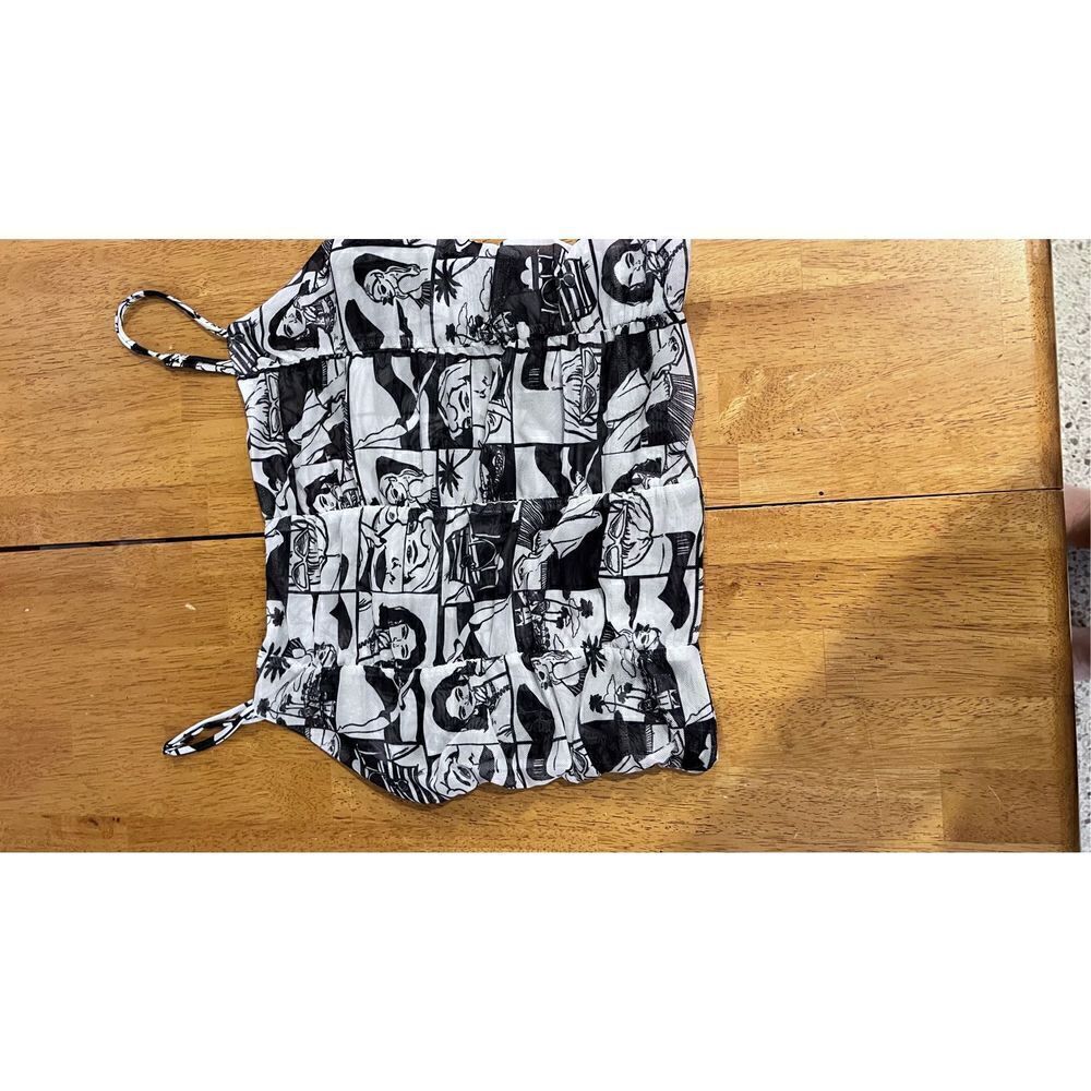 ZARA TULLE COMIC PRINT TOP BLACK & WHITE WOMENS SIZE L
